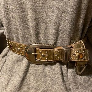 Vintage 1980’s Revcor Gold Studded Leather Belt silver tone buckle